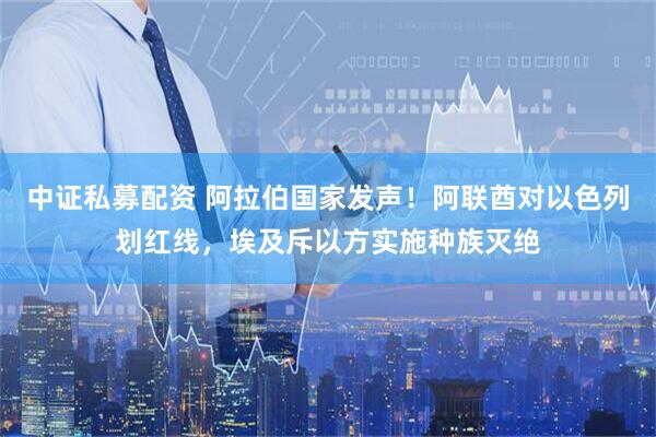 中证私募配资 阿拉伯国家发声！阿联酋对以色列划红线，埃及斥以方实施种族灭绝